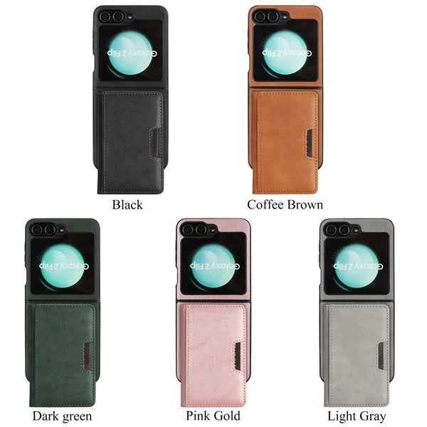 2 In 1 Leather Case For Samsung Galaxy Z Flip 7 6 5 4 3 Flip7 Flip6 Cards Slots Kickstand Wireless Charging Magnetic Phone Cover