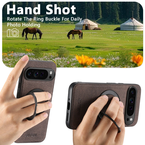 Faux Leather Magnet Wireless Charging Phone Case 360° Rotating Stand Ring Buckle Frosted Feel For Google Pixel 10 Pro XL 9 8A 7
