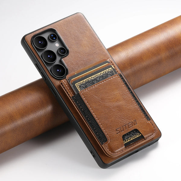 SUTENI Card Holder Phone Case Luxury Faux Leather Stand For Samsung Galaxy S26 Ultra S25 Plus S24 S23