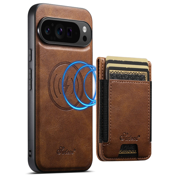 SUTENI Faux Leather Phone Case Wireless Charging Magnet Card Holder Stand For Google Pixel 10 Pro XL 9 8A 7 6