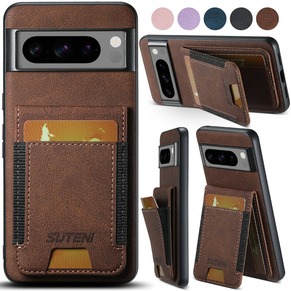 SUTENI Luxury Faux Leather Card Holder Stand Phone Case Frosted Feel For Google Pixel 10 Pro XL 9 8A 7 6