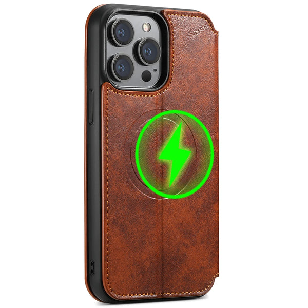 SUTENI Magsafe Leather Phone Case For iPhone 12 13 14 15 16 17 Pro Max Plus Flip Cover Wallet For Men Card Holder