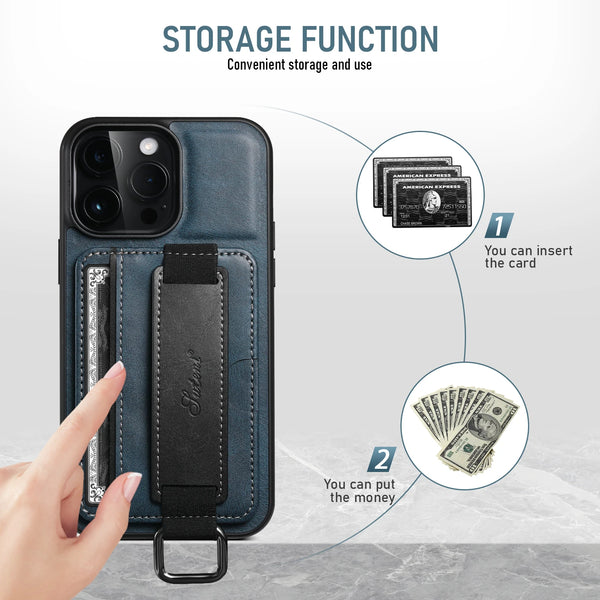 SUTENI Wrist strap Leather Wallet Phone Case For iPhone 16 Pro Max 15 Plus 14 13 Mini 12 Pro 11 X XS XR Card Slot Holder Cover