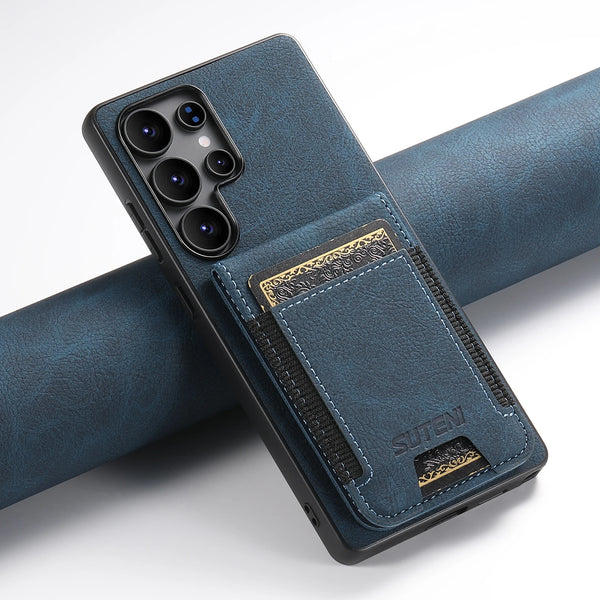 SUTENI Luxury Faux Leather Card Holder Stand Phone Case Frosted Feel For Samsung Galaxy S26 Ultra S25 Plus S24 S23 S22 Note20