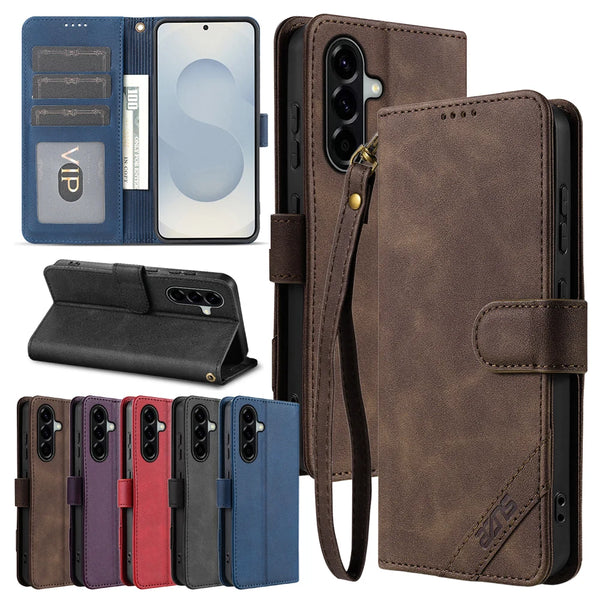 Flip Leather Case for Samsung A05s A15 A35 A55 A06 A16 A26 A36 A56 A07 A17 A37 A57 4G 5G Card Slots Phone Cover With Hand Strap