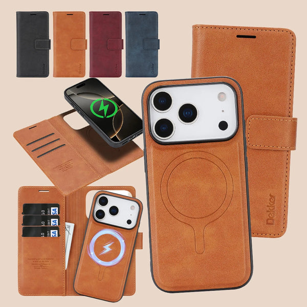 2 in 1 Leather Case For iPhone 17 Air 16 Promax Air 15 Pro Max 14 Plus 17pro 16pro PM Wireless Charging Card Slots Phone Cover
