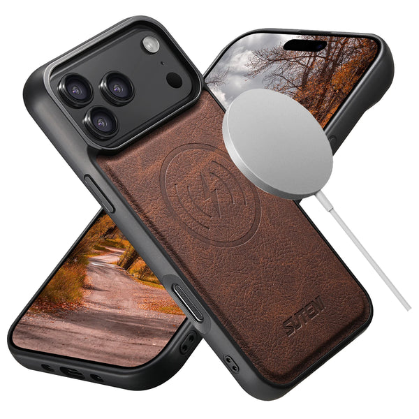 SUTENI Frosted Feel Faux Leather Magnet Wireless Charging Phone Case For 17 Pro Max 16 Plus 15 14 13