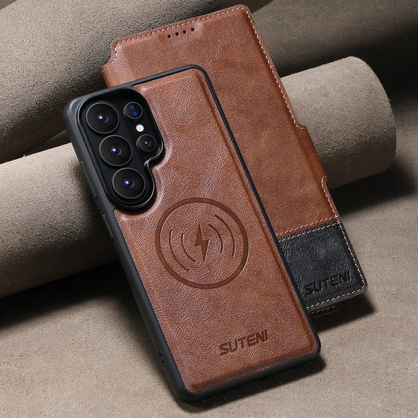 Faux Leather Wireless Charging Card Holder Stand Wallet Magnetic Flip Cover Phone Case For Samsung Galaxy S26 Ultra S25 S24 S23