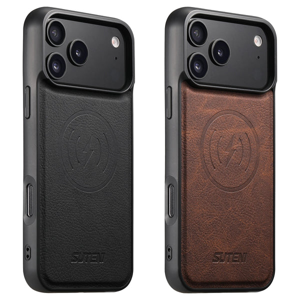 SUTENI Frosted Feel Faux Leather Magnet Wireless Charging Phone Case For 17 Pro Max 16 Plus 15 14 13
