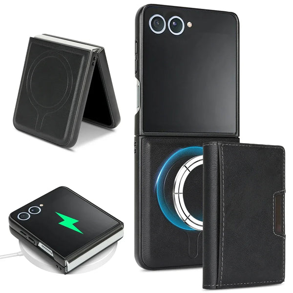 2 In 1 Magnetic Case For Samsung Galaxy Z Flip 7 6 5 4 3 Flip Cover Flip7 Flip6 Flip5 7 Cards Slots Holder Leather Phone Cover