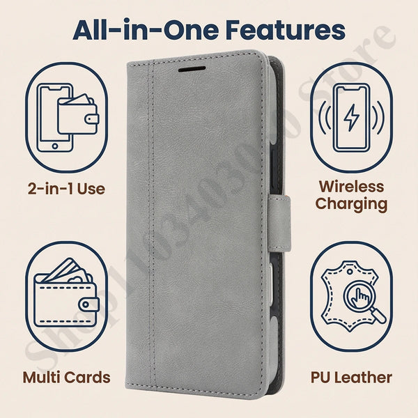 2 in 1 Leather Wallet  Flip Case for IPhone 17 Air Promax 16 Pro Max 15 Plus 14 Pm 13 12 Magsafe Card Slots Holder Phone Cover
