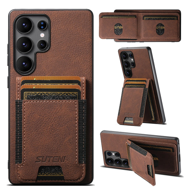 SUTENI Luxury Faux Leather Card Holder Stand Phone Case Frosted Feel For Samsung Galaxy S26 Ultra S25 Plus S24 S23 S22 Note20