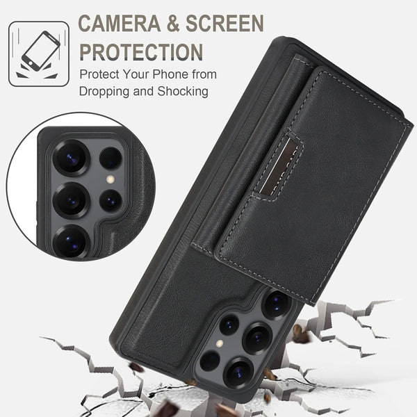 2 in 1 Magnetic Leather Case for Samsung Galaxy S25 Ultra S24 Plus S23 + S25U Wireless Charging 7 Card Slots Holder Phone Cover