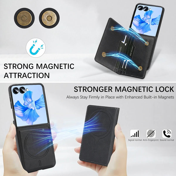 2 In 1 Magnetic Leather Case For Samsung Galaxy Z Flip 7 6 5 4 3 Cards Holder Card Slots Kickstand Wireless Charging Phone Cover