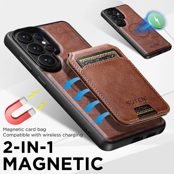 Wireless Charging Magnet Faux Leather Phone Case Card Holder Stand Smooth Surface Wallet 2-in-1 For Samsung Galaxy S26 Ultra S25