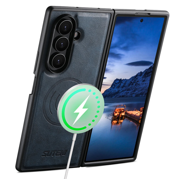 SUTENI Frosted Feel Faux Leather Magnet Wireless Charging Phone Case For Samsung Galaxy Z Fold 7 6