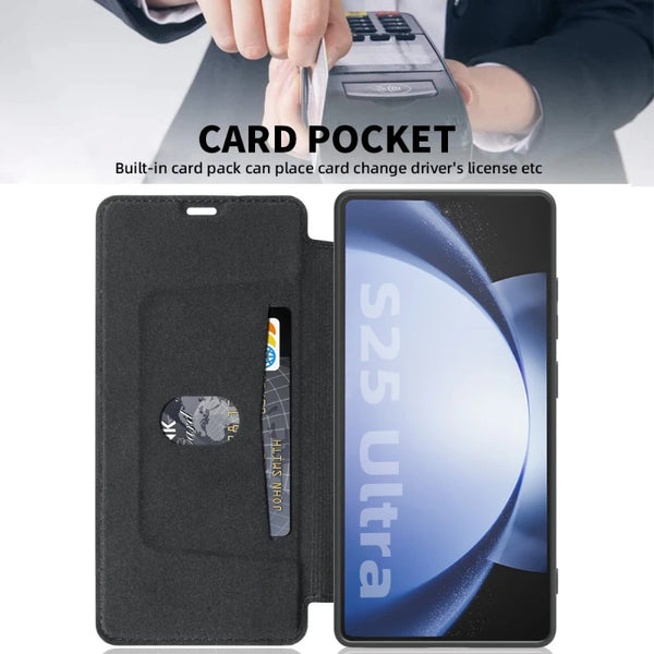 Soft Silicone Flip Case for Samsung Galaxy S25 Ultra S24 Plus S23 S22 S25U S24U S23U Cards Holder Card Slots Phone Case
