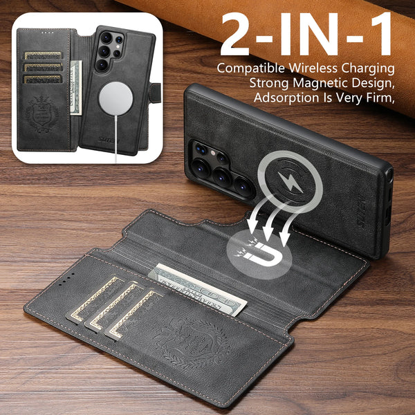 2 IN 1 Flip Wallet Case For Samsung Galaxy S25 S24 S23 S22 Ultra S25U S24U Magnetic Card Slots Wrieless Charging Phone Cover