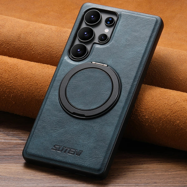 SUTENI Magnet Wireless Charging Phone Case Oil Wax Faux Leather 360° Rotating Stand Buckle For Samsung Galaxy S26Ultra S25 S24