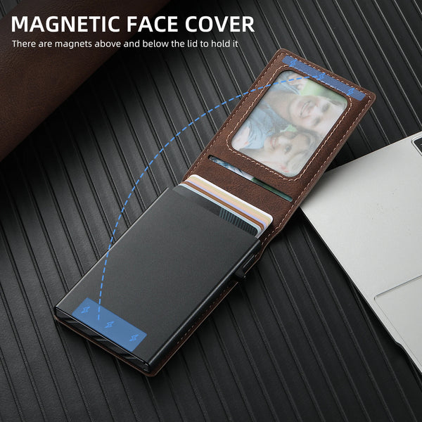 SUTENI Magnetic Card Holder Wallet Leather Holder Bracket Wallet For Men Pressing the Button Automatically Ejects the Card