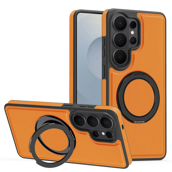 Wireless Charging 360 Ring Buckle Leather Case for Samsung Galaxy S26 Ultra S25 Edge S24 Plus S23 S22 KickStand Phone Cover
