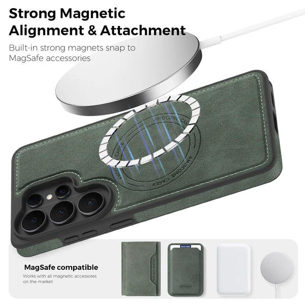 Wireless Charging Leather Case for Samsung Galaxy S26 Ultra S25 Edge Fe S24 Plus S23Ultra S25U S26U S22U Magnetic Phone Cover