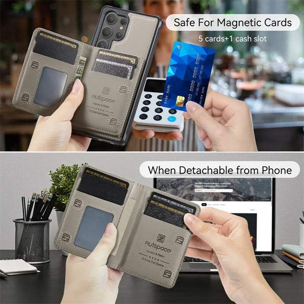 Magnetic Magsafe Flip Leather Case for Samsung Galaxy S26 Ultra S25 Edge S24 Plus A16 A26 A36 A56 2 in 1 Wallet Card Cover Coque