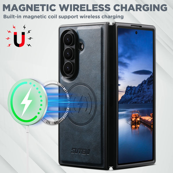 SUTENI Frosted Feel Faux Leather Magnet Wireless Charging Phone Case For Samsung Galaxy Z Fold 7 6