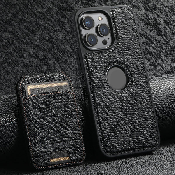 Suteni 2-in-1 Magnetic MagSafe Wireless Charging Case Bracket Card Holder Leather Phone Case for iPhone 16 Pro Max 15 Plus 14 13