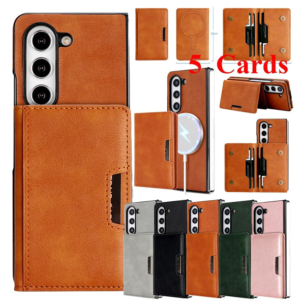 2 In 1 Magnetic Case For Samsung Galaxy Z Fold 7 6 5 4 3 Fold7 Fold6 Cards Slots Holder Kickstand Wireless Charging Phone Cover