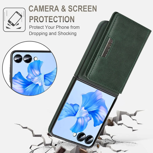 2 In 1 Magnetic Leather Case For Samsung Galaxy Z Flip 7 6 5 4 3 Cards Holder Card Slots Kickstand Wireless Charging Phone Cover