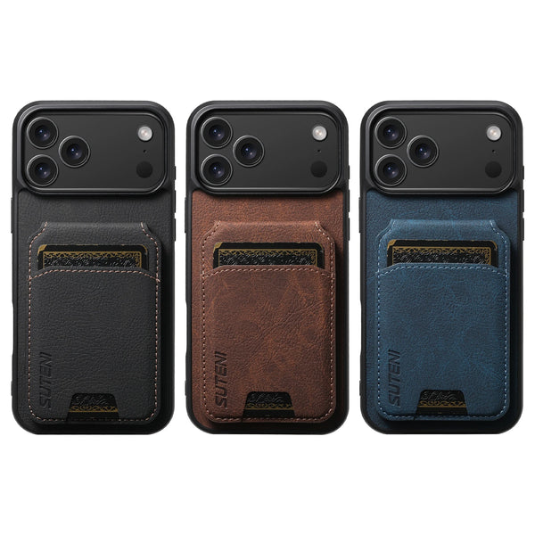 SUTENI Luxury Faux Leather Stand Card Holder Phone Case Frosted Feel For iPhone 17 Pro Max 16 Plus 15 14 13 12