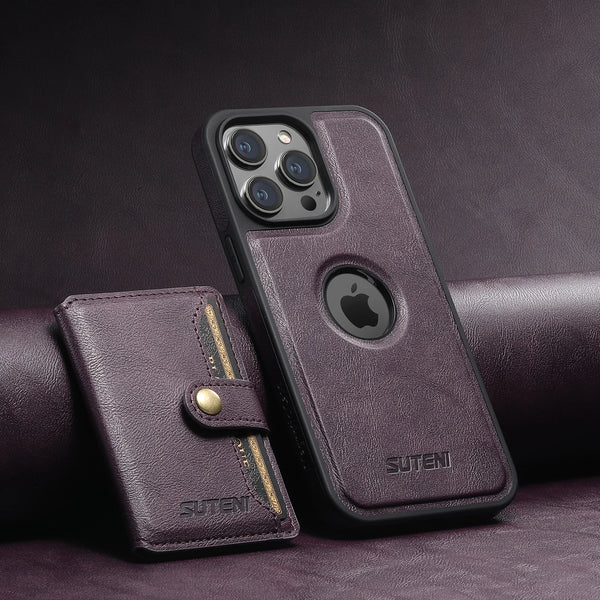 Wireless Charging Faux Leather Magnetic Button Card Holder Stand Phone Case Smooth Surface 2-in-1 Wallet For iPhone 17 ProMax 16