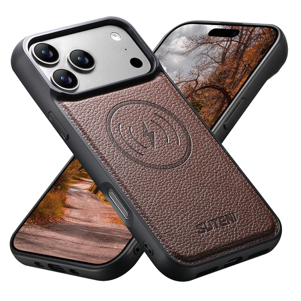 SUTENI Frosted Feel Faux Leather Magnet Wireless Charging Phone Case For iPhone 17 Pro Max 16 15 14 13