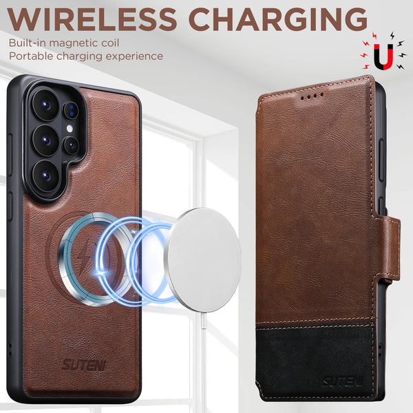 Faux Leather Wireless Charging Card Holder Stand Wallet Magnetic Flip Cover Phone Case For Samsung Galaxy S26 Ultra S25 S24 S23