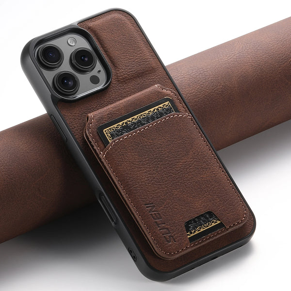 SUTENI Luxury Faux Leather Stand Card Holder Phone Case Frosted Feel For iPhone 17 Pro Max 16 Plus 15 14 13 12