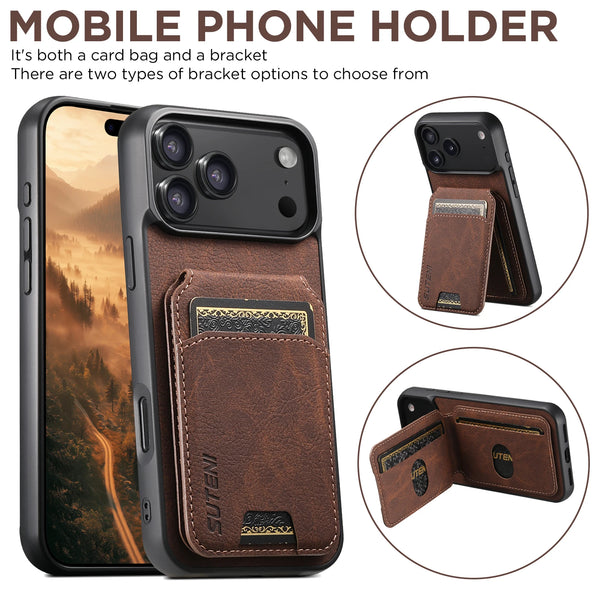SUTENI Luxury Faux Leather Stand Card Holder Phone Case Frosted Feel For iPhone 17 Pro Max 16 Plus 15 14 13 12
