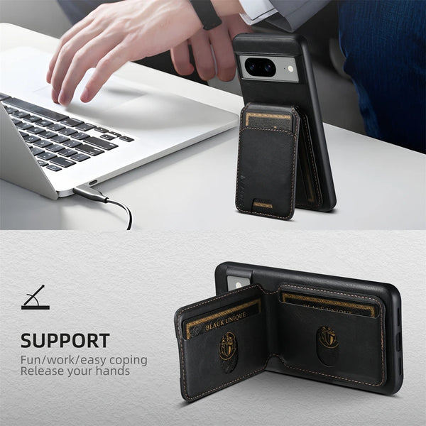 Leather Case For Google Pixel 10 10Pro 9 9Pro 8 8A 8Pro 7 7A Pro XL Shockproof Cards Slots Card Holder Kickstand Phone Cover