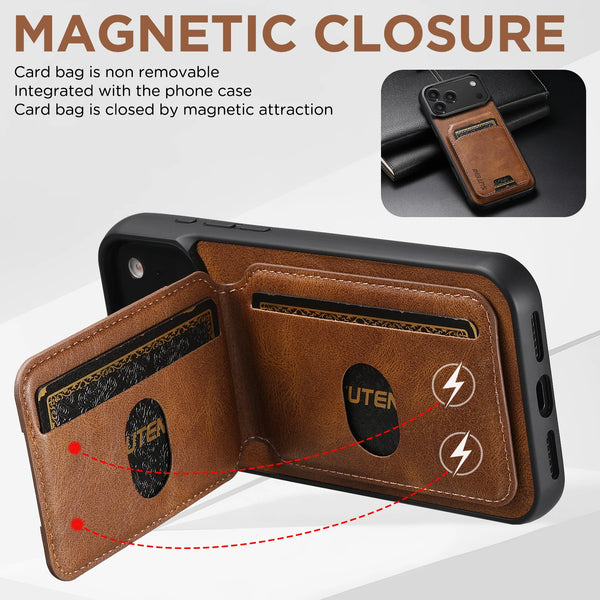 SUTENI Luxury Faux Leather Oil Wax Pattern Phone Case Card Holder Bag Stand For iPhone 17 Pro Max 16 Plus 15 14 13 12