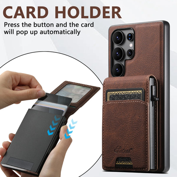 SUTENI Magnetic Wireless Charging  Phone Case Card Slot Luxury PU Leather Wallet Button Card Box For Samsung S26 Ultra S25 Plus