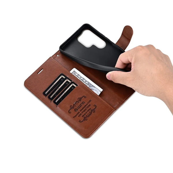 Flip Leather Case For Samsung Galaxy S25 Ultra Edge S4 Plus S23 Fe S22 S25U S24U S23U Wallet Case Cash Cards Slots Phone Cover