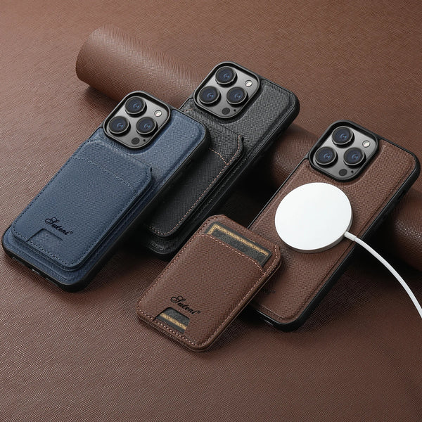 Suteni 2-in-1 Magnetic MagSafe Wireless Charging Case Luxury PU Leather Case for iPhone 17 Pro Max 16 Plus 15 14 13 12
