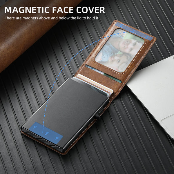 SUTENI Wallet For Men Magnetic Card Holder Wallet Leather Holder Bracket Pressing the Button Automatically Ejects the Card