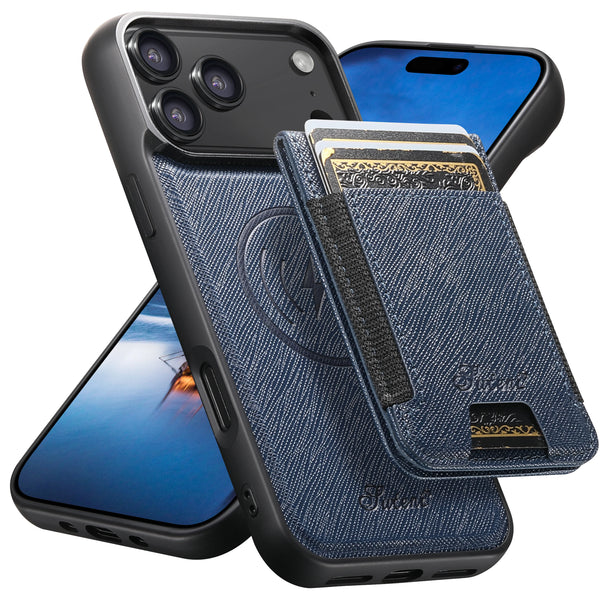 SUTENI Wireless Charging Magnet Phone Case Card Holder Stand Faux Leather For iPhone 17 Pro Max 16 Plus 15 14 13 12