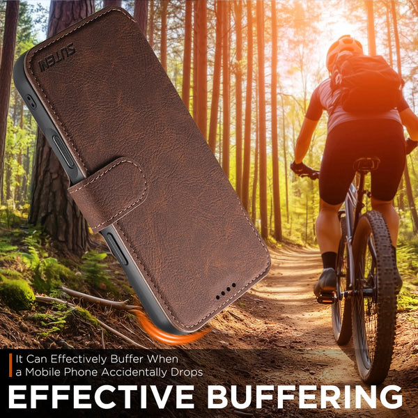 SUTENI Wireless Charging Card HolderStand Faux Leather Wallet Magnetic Flip Cover Phone Case For iPhone 17 Pro Max 16 Plus 15 14