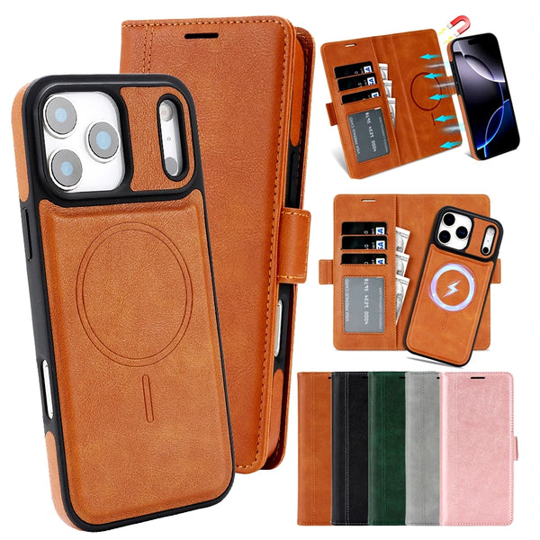 2in1 50% off luxury Leather Wallet magnetic Flip back Case For iPhone 17 Promax Air 16 Pro Max 15 Plus 14 13 12  For Samsung Galaxy S25 S26 Ultra S24 Plus S23  S24   for Google Pixel 9 10 Pro XL 9A10A 9Pro 10Pro XL