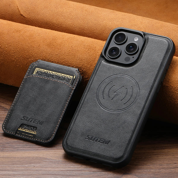 SUTENI Wireless Charging Magnet PU Leather Phone Case Card Holder Stand For iPhone 17 Pro Max 16 Plus 15 Pro 13 12