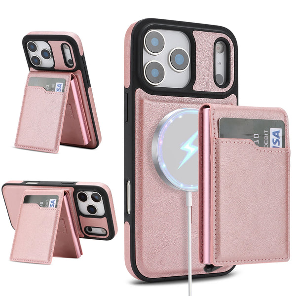 2 in 1 Leather Case For iphone 17 Air 16 Promax 15 Pro Max 14 Plus 13 12 Magnetic Magsafe Cards Holder Card Slots Phone Cover