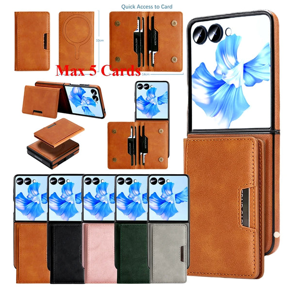 2 In 1 Magnetic Leather Case For Samsung Galaxy Z Flip 7 6 5 4 3 Cards Holder Card Slots Kickstand Wireless Charging Phone Cover