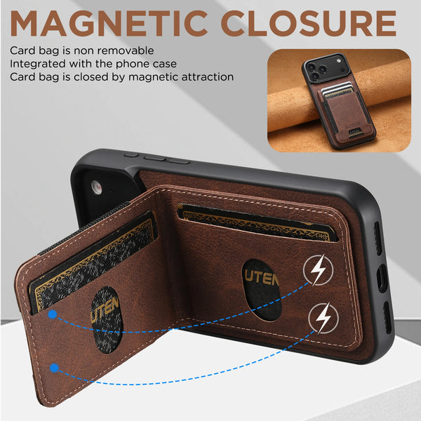 SUTENI Luxury Faux Leather Card Holder Stand Phone Case Frosted Feel For iPhone 17 Pro Max 16 Plus 15 14 13 12